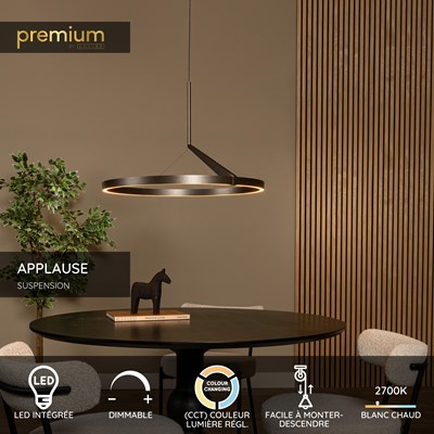Lucide APPLAUSE - Suspension - Ø 60 cm - LED Dim. - CCT - 1x32W 2700K/4000K - Détecteur à balayage manuel - Fer gris | Premium